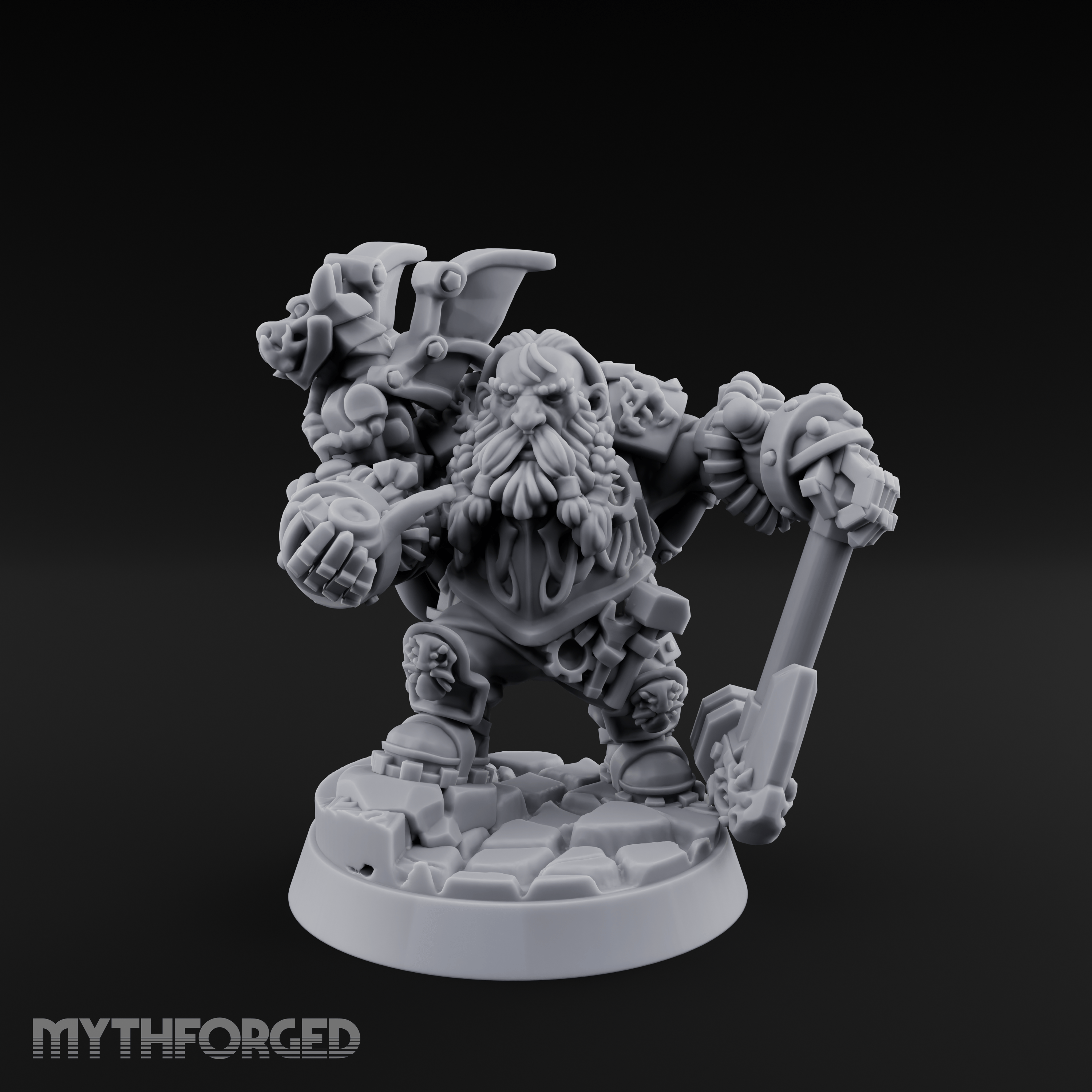 Arms Raised Bellowing Dwarf Artificer
