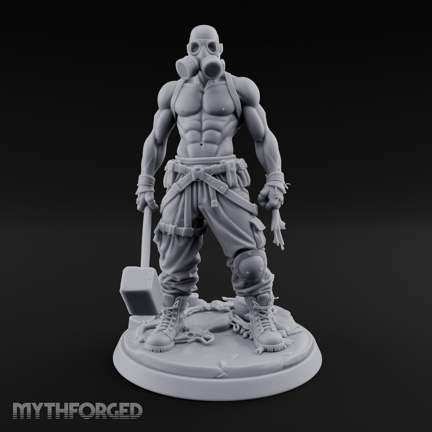 Gas Masked Hammer Dragging Human Brute Miniature for Dungeons and Dragons, Pathfinder or other TTRPGs