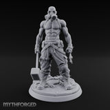 Gas Masked Hammer Dragging Human Brute Miniature for Dungeons and Dragons, Pathfinder or other TTRPGs