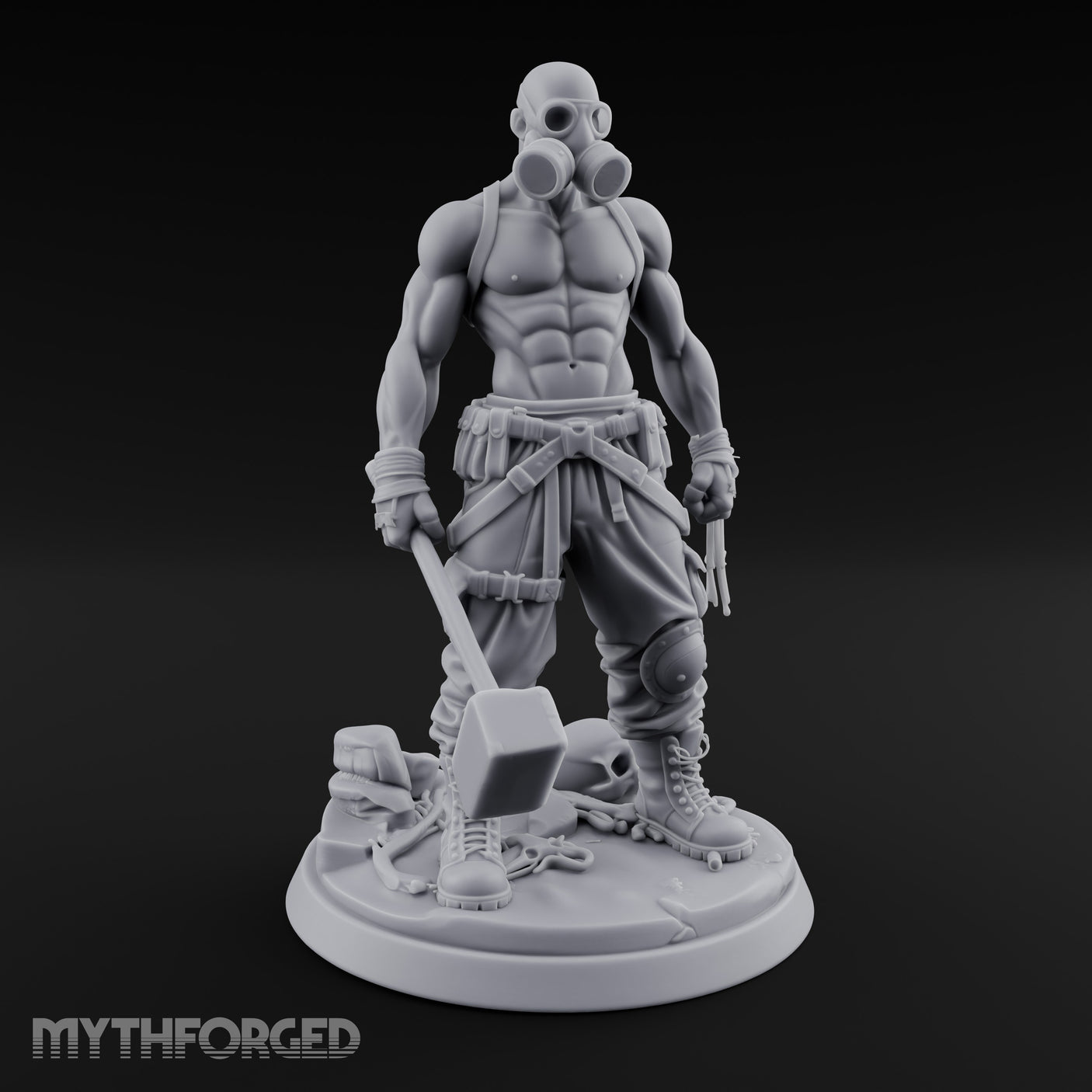 Gas Masked Hammer Dragging Human Brute Miniature for Dungeons and Dragons, Pathfinder or other TTRPGs