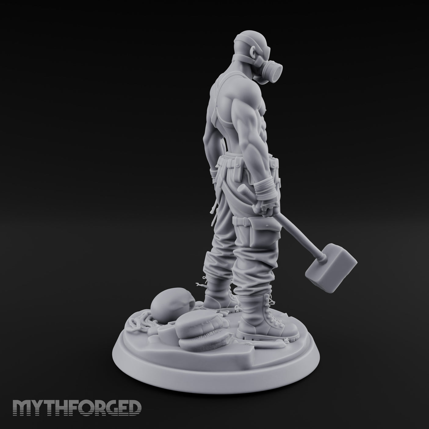 Gas Masked Hammer Dragging Human Brute Miniature for Dungeons and Dragons, Pathfinder or other TTRPGs