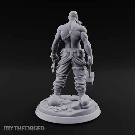Gas Masked Hammer Dragging Human Brute Miniature for Dungeons and Dragons, Pathfinder or other TTRPGs