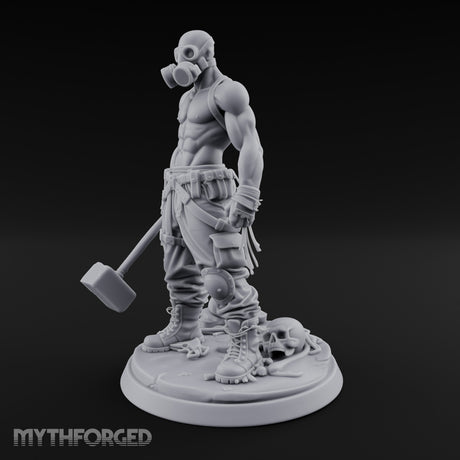 Gas Masked Hammer Dragging Human Brute Miniature for Dungeons and Dragons, Pathfinder or other TTRPGs