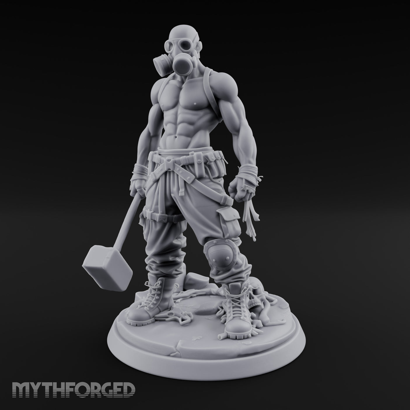 Gas Masked Hammer Dragging Human Brute Miniature for Dungeons and Dragons, Pathfinder or other TTRPGs