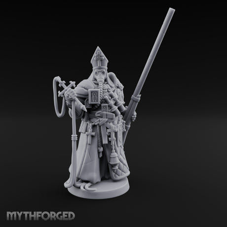 Gas Masked Punt Gun Toting Human Priest Miniature for Dungeons and Dragons, Pathfinder or other TTRPGs