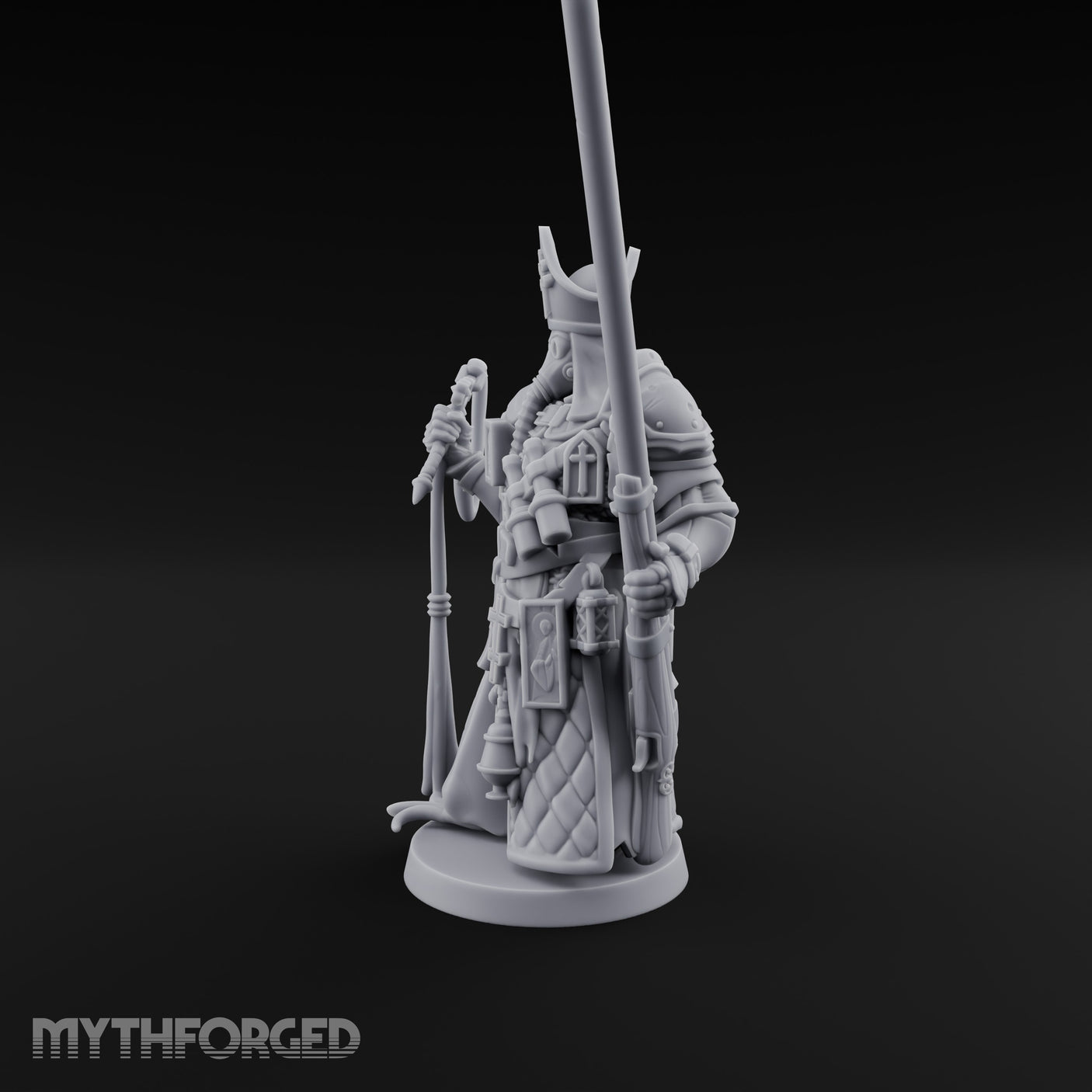 Gas Masked Punt Gun Toting Human Priest Miniature for Dungeons and Dragons, Pathfinder or other TTRPGs