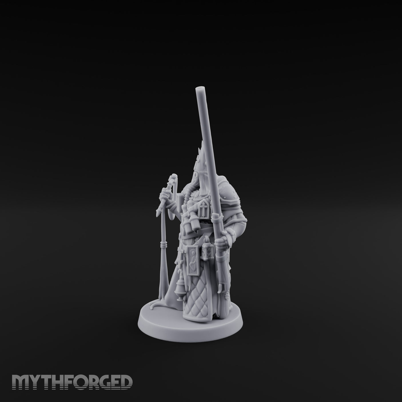 Gas Masked Punt Gun Toting Human Priest Miniature for Dungeons and Dragons, Pathfinder or other TTRPGs