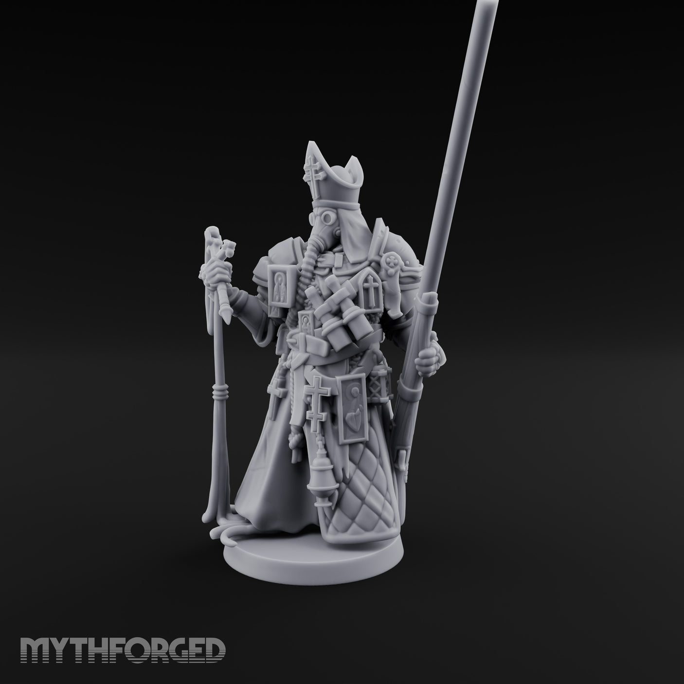 Gas Masked Punt Gun Toting Human Priest Miniature for Dungeons and Dragons, Pathfinder or other TTRPGs