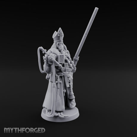 Gas Masked Punt Gun Toting Human Priest Miniature for Dungeons and Dragons, Pathfinder or other TTRPGs
