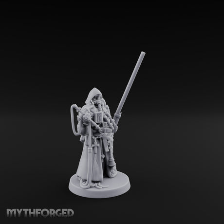 Gas Masked Punt Gun Toting Human Priest Miniature for Dungeons and Dragons, Pathfinder or other TTRPGs