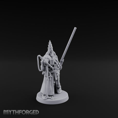 Gas Masked Punt Gun Toting Human Priest Miniature for Dungeons and Dragons, Pathfinder or other TTRPGs