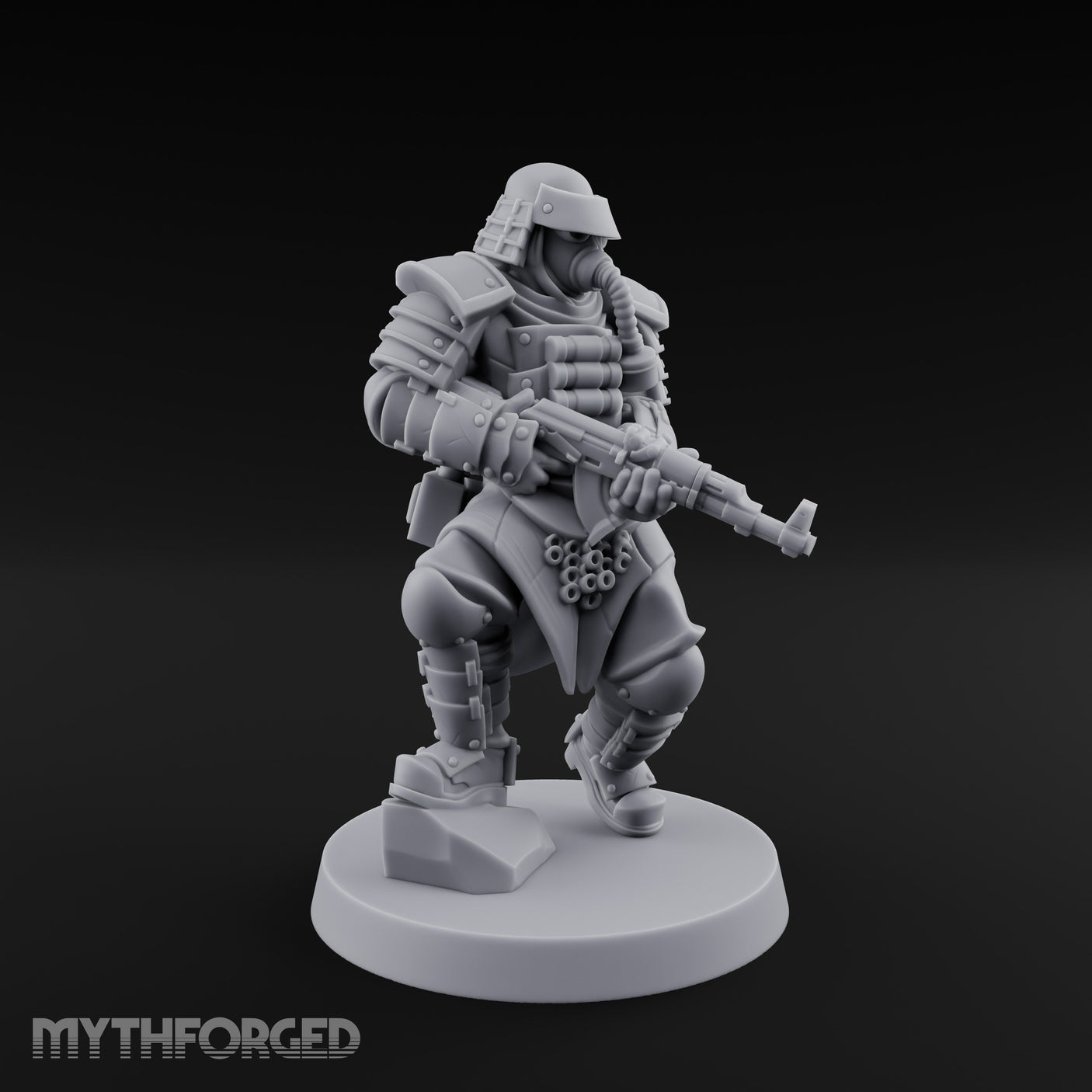 Gas Masked Rifle Advancing Human Shogunate Engineer Miniature for Dungeons and Dragons, Pathfinder or other TTRPGs