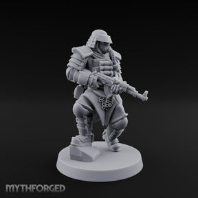 Gas Masked Rifle Advancing Human Shogunate Engineer Miniature for Dungeons and Dragons, Pathfinder or other TTRPGs