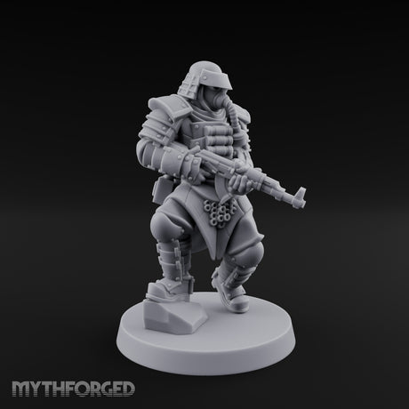 Gas Masked Rifle Advancing Human Shogunate Engineer Miniature for Dungeons and Dragons, Pathfinder or other TTRPGs