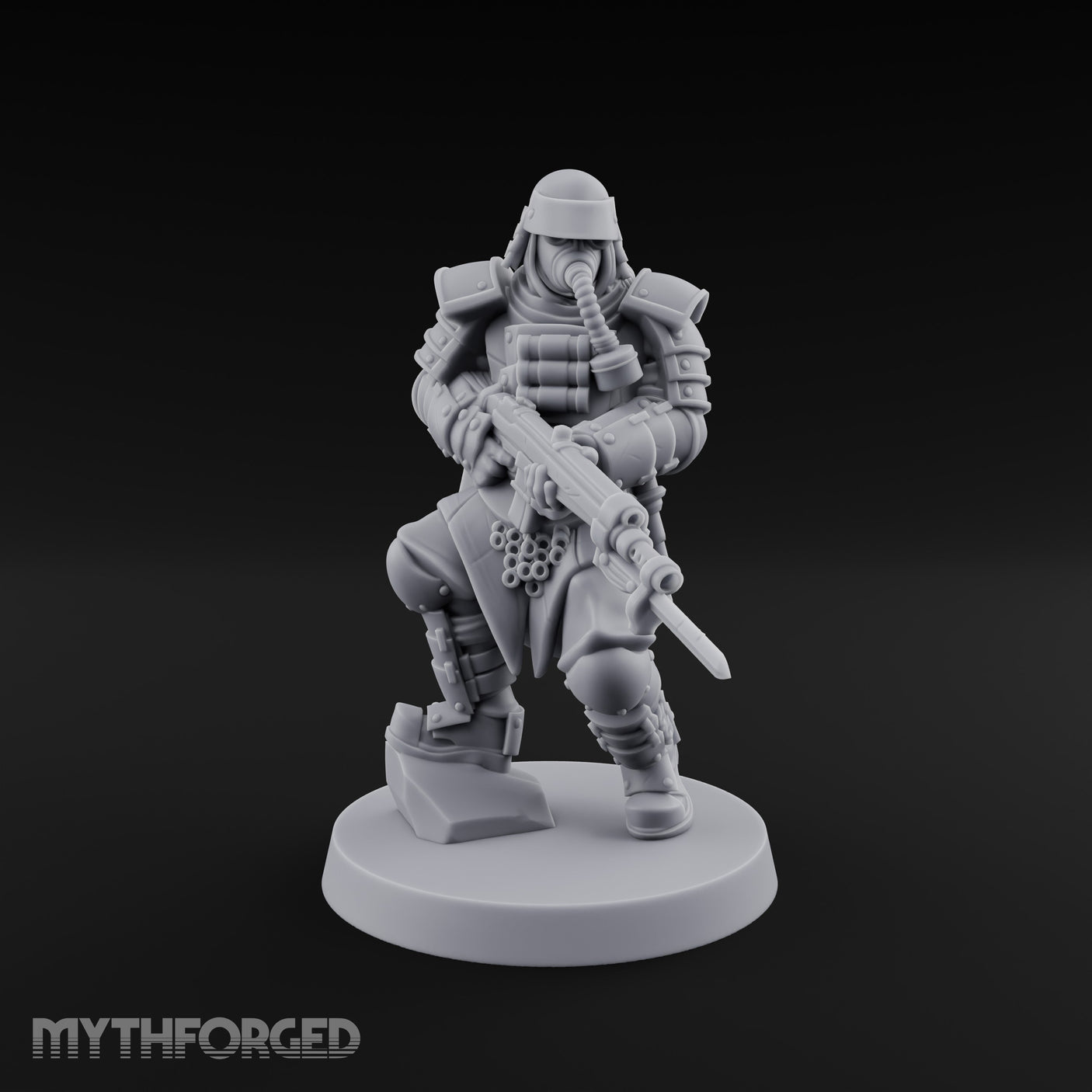 Gas Masked Rifle Advancing Human Shogunate Engineer Miniature for Dungeons and Dragons, Pathfinder or other TTRPGs