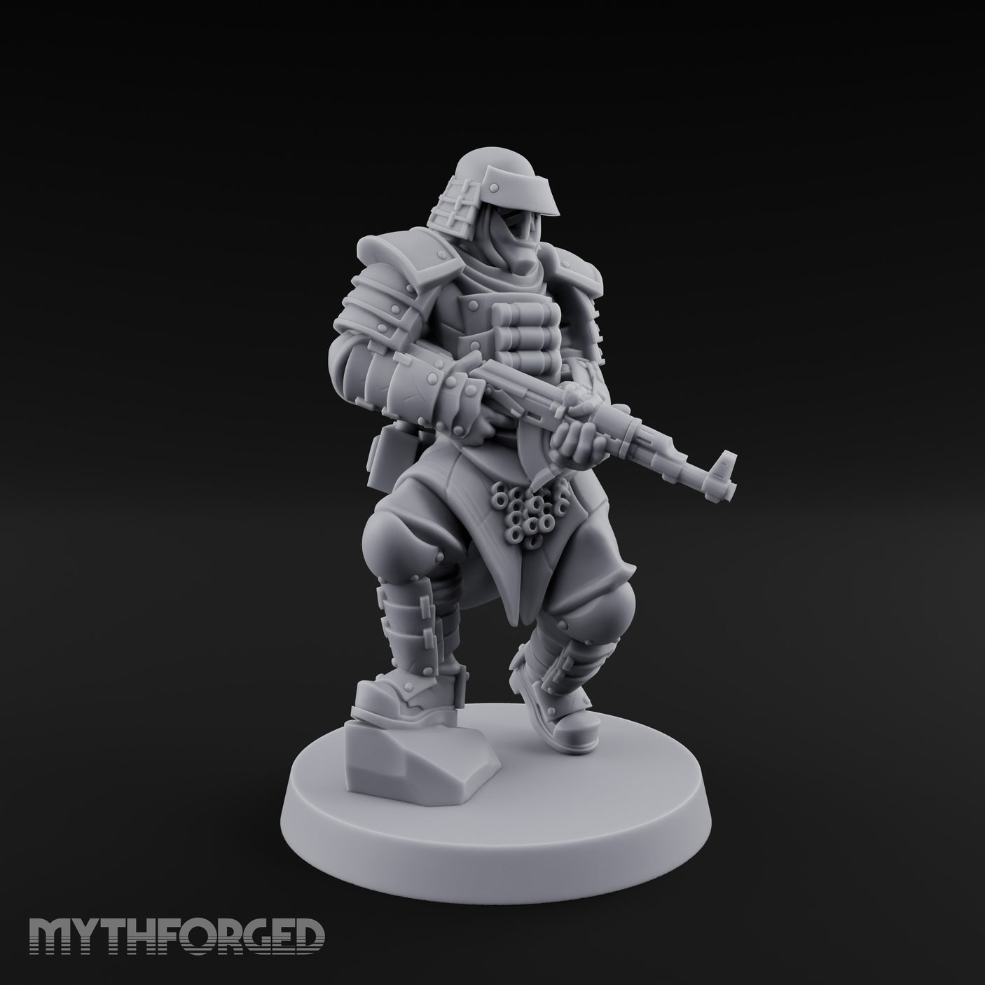 Gas Masked Rifle Advancing Human Shogunate Engineer Miniature for Dungeons and Dragons, Pathfinder or other TTRPGs