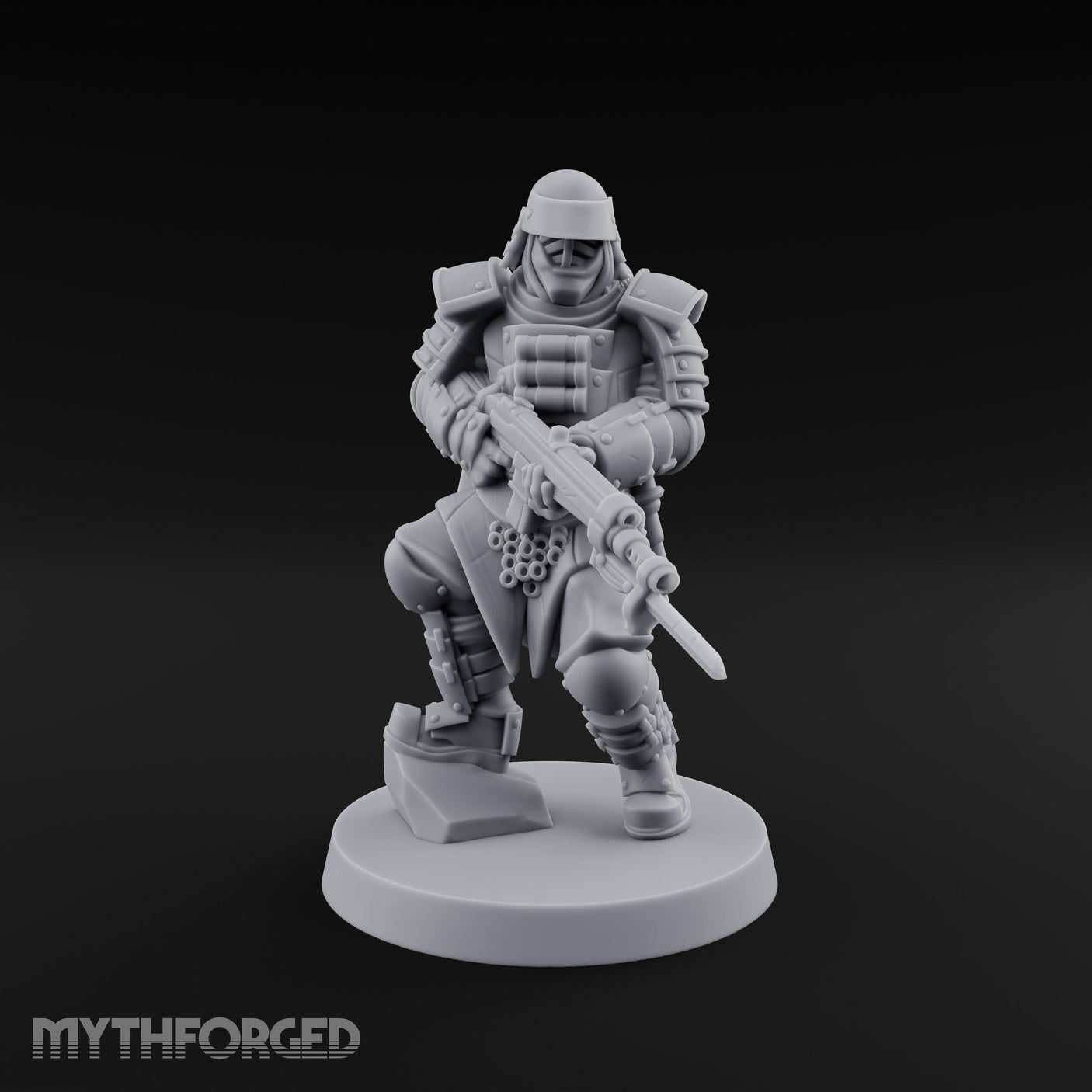 Gas Masked Rifle Advancing Human Shogunate Engineer Miniature for Dungeons and Dragons, Pathfinder or other TTRPGs