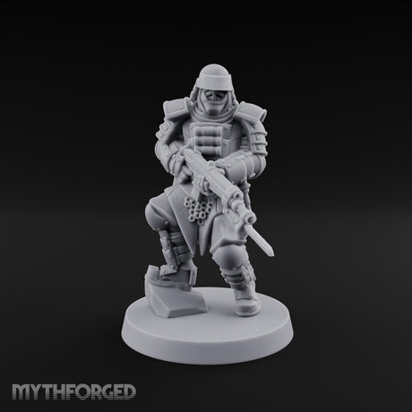 Gas Masked Rifle Advancing Human Shogunate Engineer Miniature for Dungeons and Dragons, Pathfinder or other TTRPGs