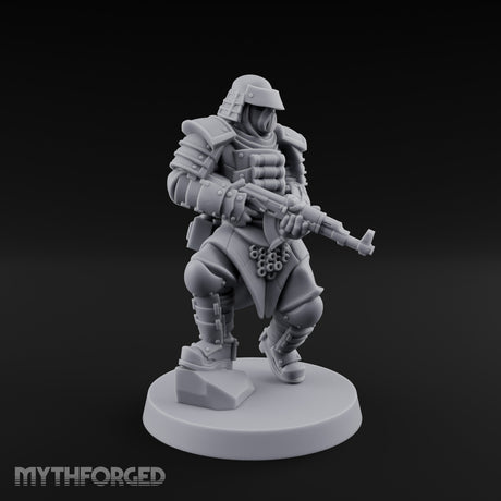 Gas Masked Rifle Advancing Human Shogunate Engineer Miniature for Dungeons and Dragons, Pathfinder or other TTRPGs