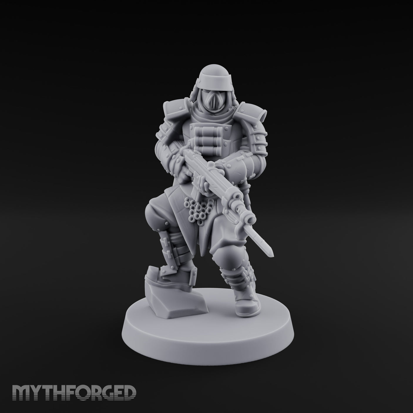 Gas Masked Rifle Advancing Human Shogunate Engineer Miniature for Dungeons and Dragons, Pathfinder or other TTRPGs