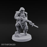 Gas Masked Rifle Advancing Human Shogunate Engineer Miniature for Dungeons and Dragons, Pathfinder or other TTRPGs