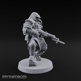 Gas Masked Rifle Advancing Human Shogunate Engineer Miniature for Dungeons and Dragons, Pathfinder or other TTRPGs
