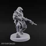 Gas Masked Rifle Advancing Human Shogunate Engineer Miniature for Dungeons and Dragons, Pathfinder or other TTRPGs