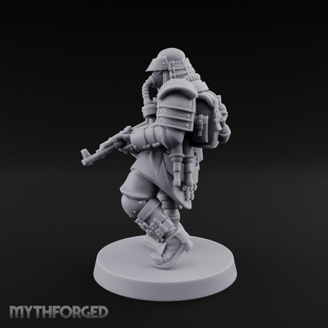 Gas Masked Rifle Advancing Human Shogunate Engineer Miniature for Dungeons and Dragons, Pathfinder or other TTRPGs