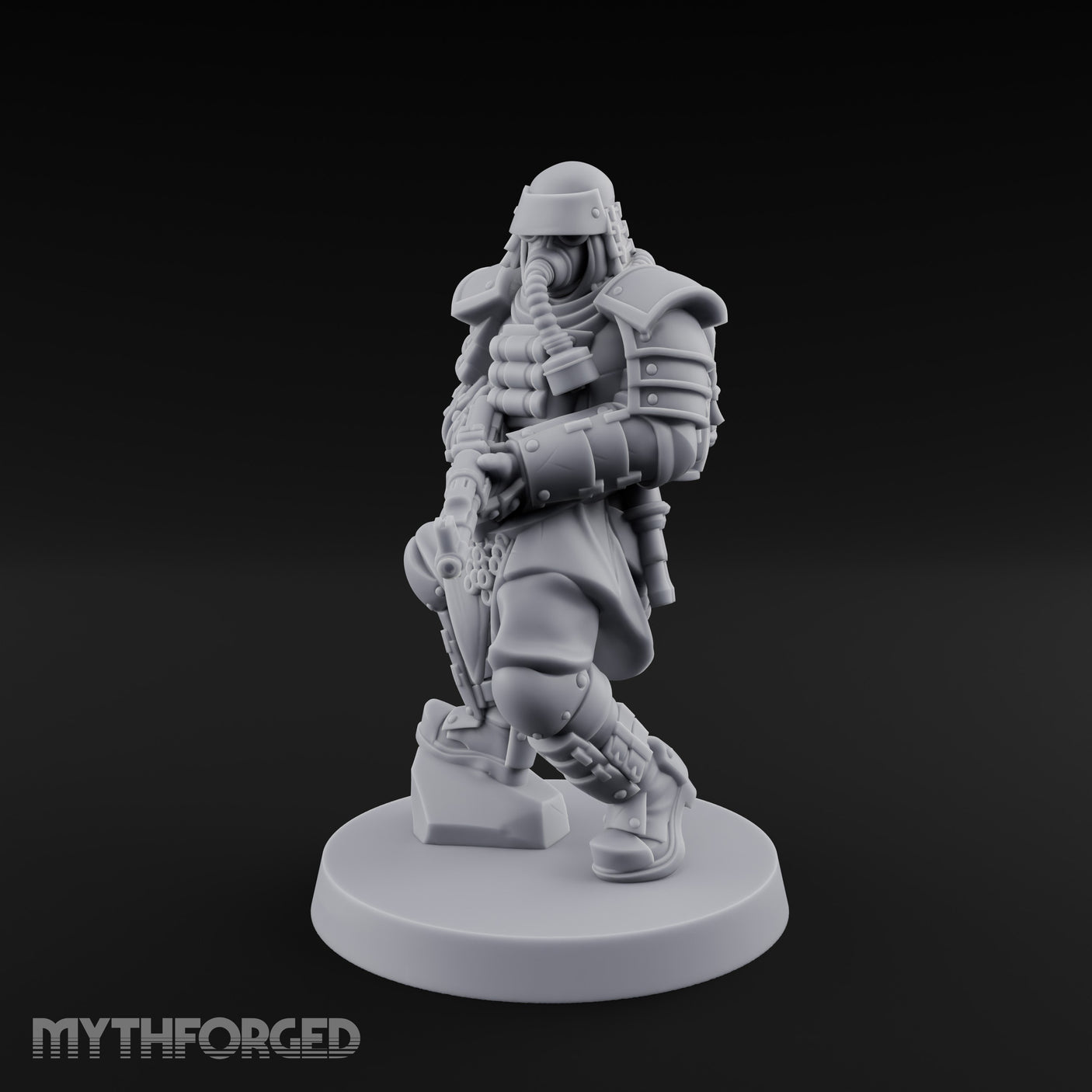 Gas Masked Rifle Advancing Human Shogunate Engineer Miniature for Dungeons and Dragons, Pathfinder or other TTRPGs