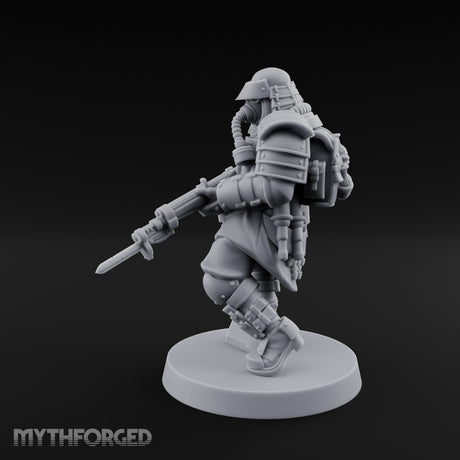 Gas Masked Rifle Advancing Human Shogunate Engineer Miniature for Dungeons and Dragons, Pathfinder or other TTRPGs