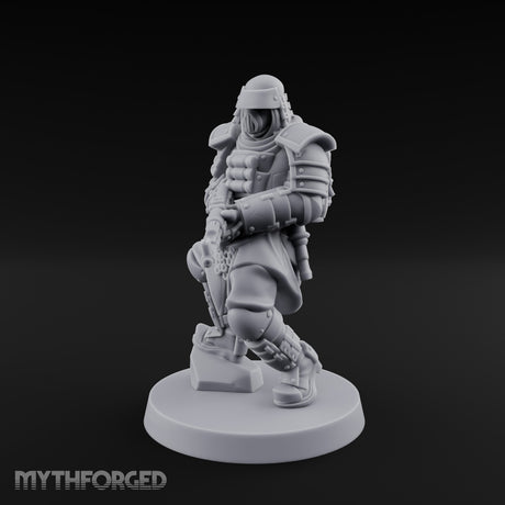 Gas Masked Rifle Advancing Human Shogunate Engineer Miniature for Dungeons and Dragons, Pathfinder or other TTRPGs