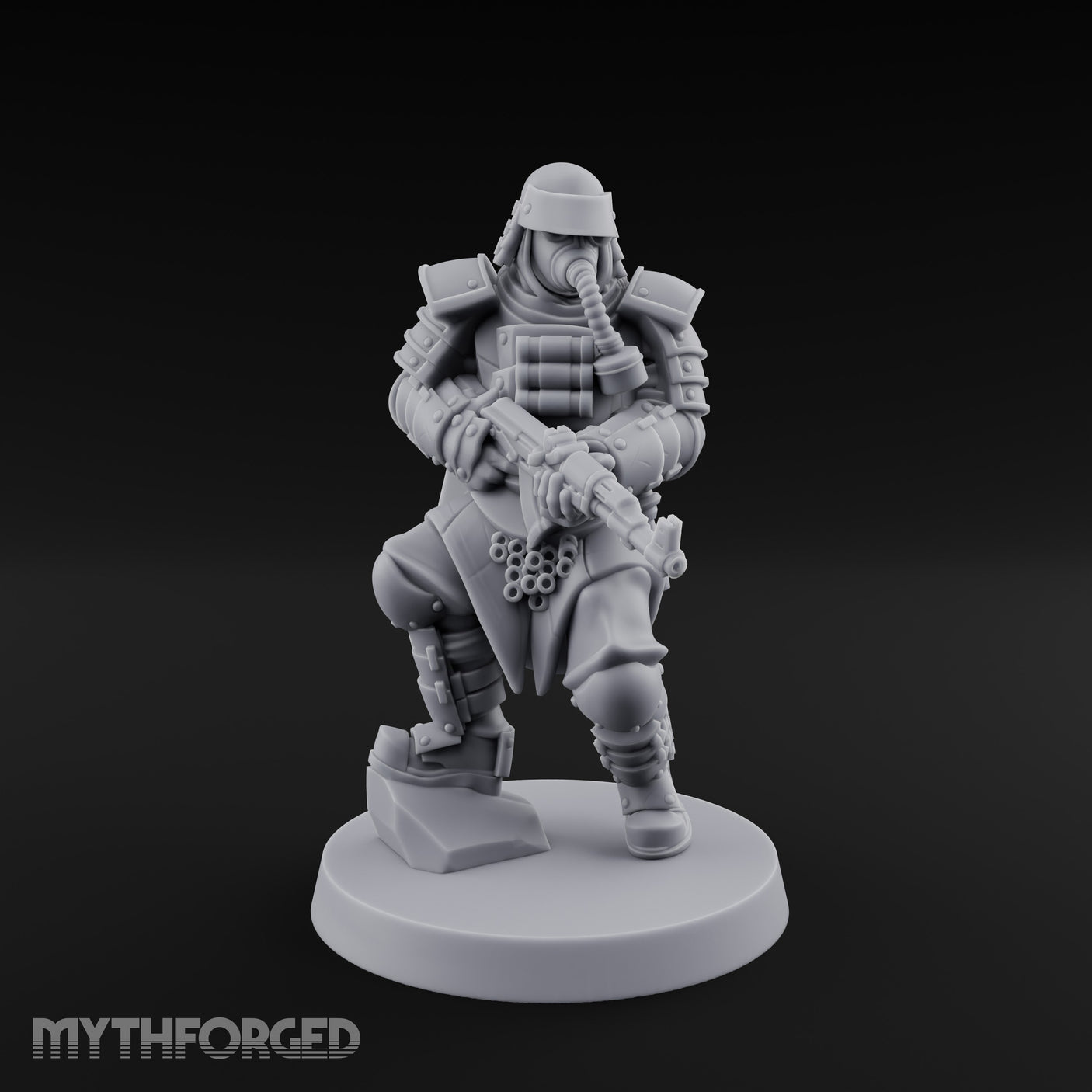 Gas Masked Rifle Advancing Human Shogunate Engineer Miniature for Dungeons and Dragons, Pathfinder or other TTRPGs