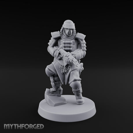 Gas Masked Rifle Advancing Human Shogunate Engineer Miniature for Dungeons and Dragons, Pathfinder or other TTRPGs