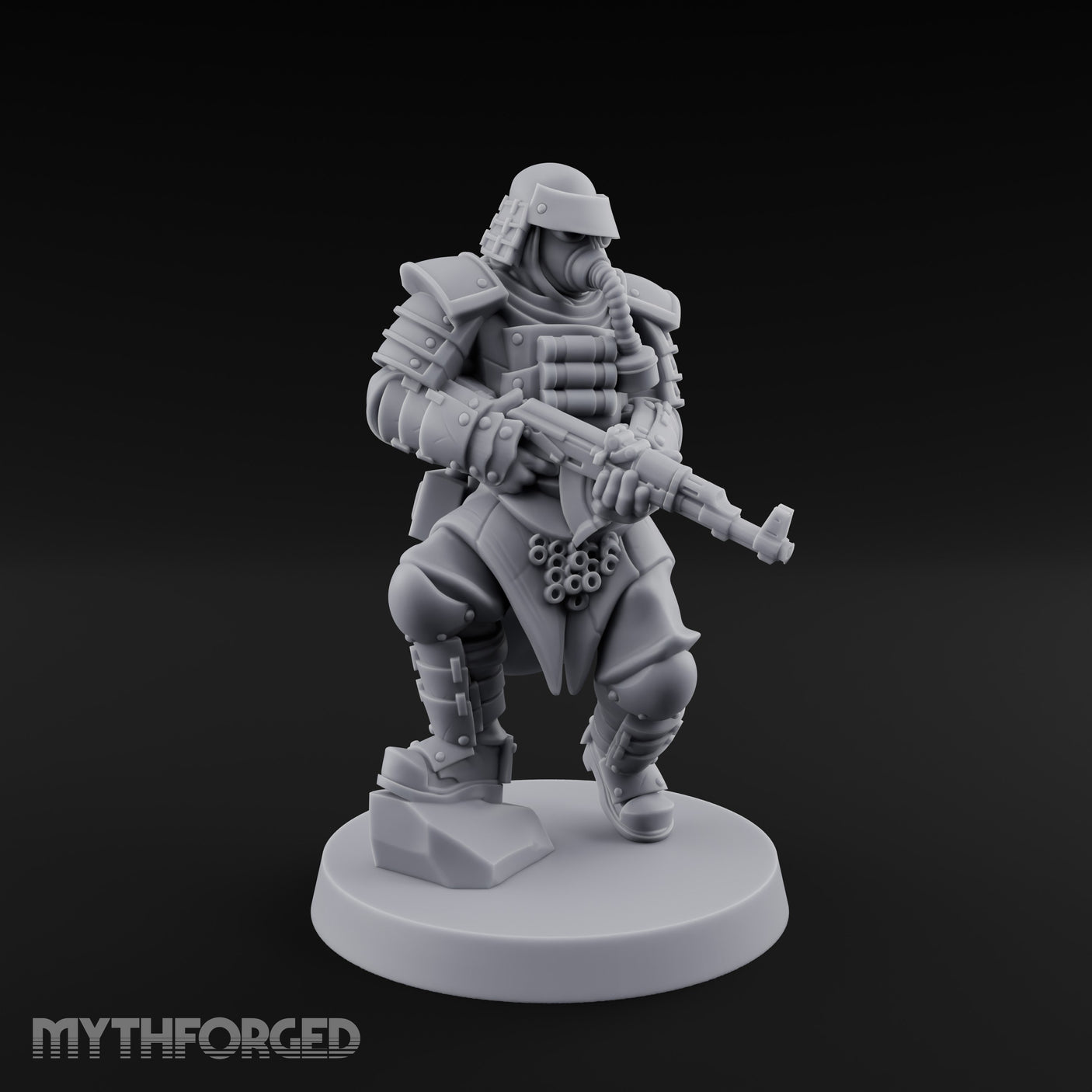Gas Masked Rifle Advancing Human Shogunate Engineer Miniature for Dungeons and Dragons, Pathfinder or other TTRPGs