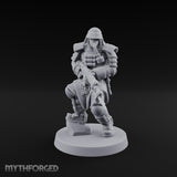 Gas Masked Rifle Advancing Human Shogunate Engineer Miniature for Dungeons and Dragons, Pathfinder or other TTRPGs