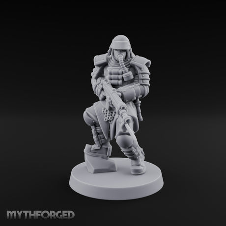 Gas Masked Rifle Advancing Human Shogunate Engineer Miniature for Dungeons and Dragons, Pathfinder or other TTRPGs