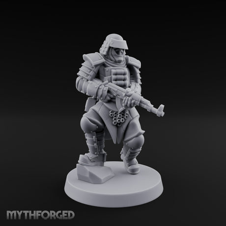 Gas Masked Rifle Advancing Human Shogunate Engineer Miniature for Dungeons and Dragons, Pathfinder or other TTRPGs