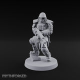 Gas Masked Rifle Advancing Human Shogunate Engineer Miniature for Dungeons and Dragons, Pathfinder or other TTRPGs