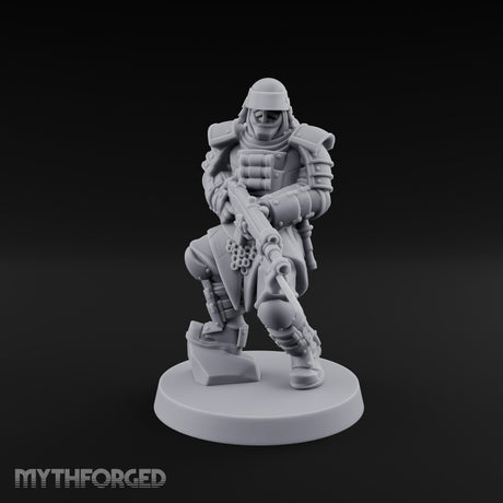 Gas Masked Rifle Advancing Human Shogunate Engineer Miniature for Dungeons and Dragons, Pathfinder or other TTRPGs