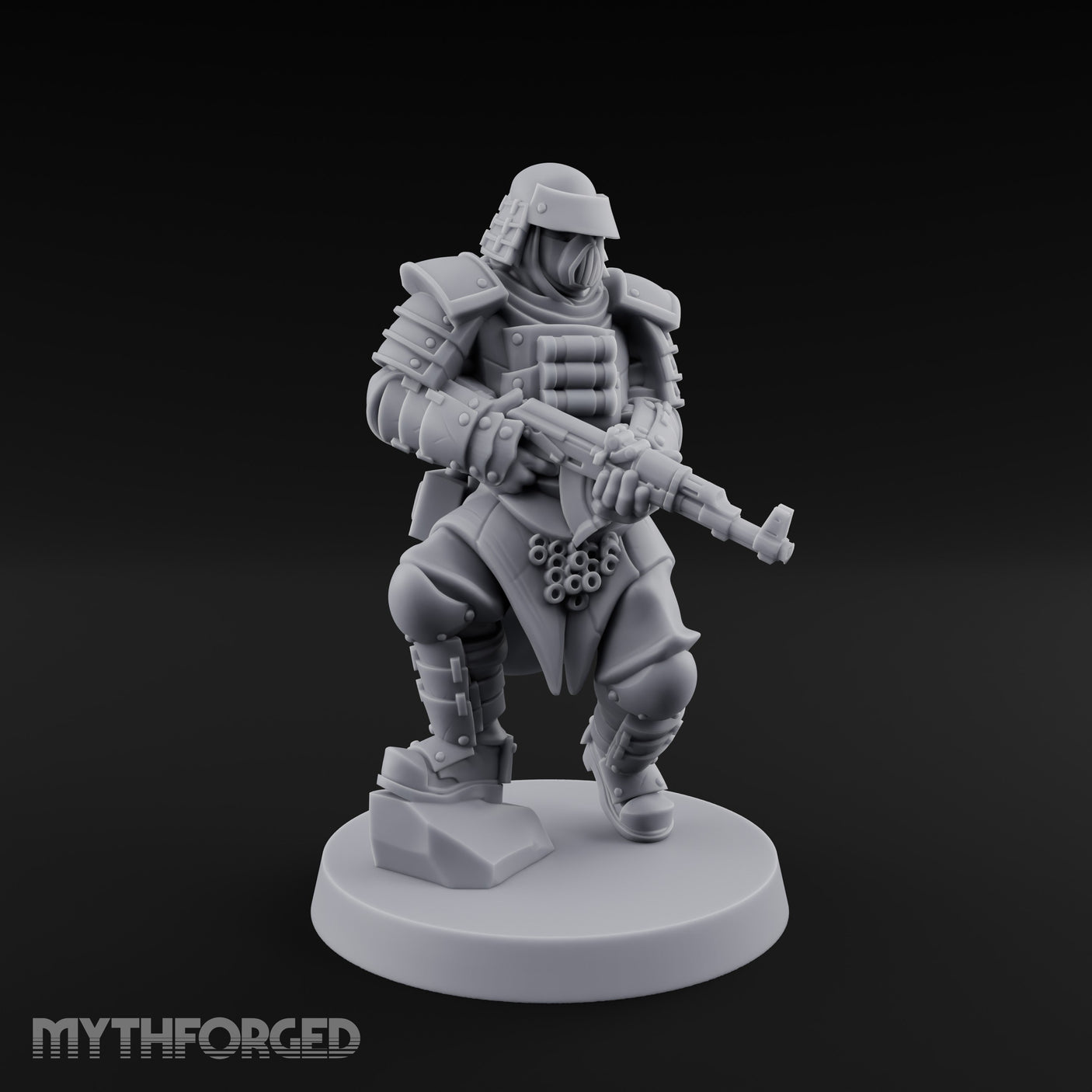 Gas Masked Rifle Advancing Human Shogunate Engineer Miniature for Dungeons and Dragons, Pathfinder or other TTRPGs