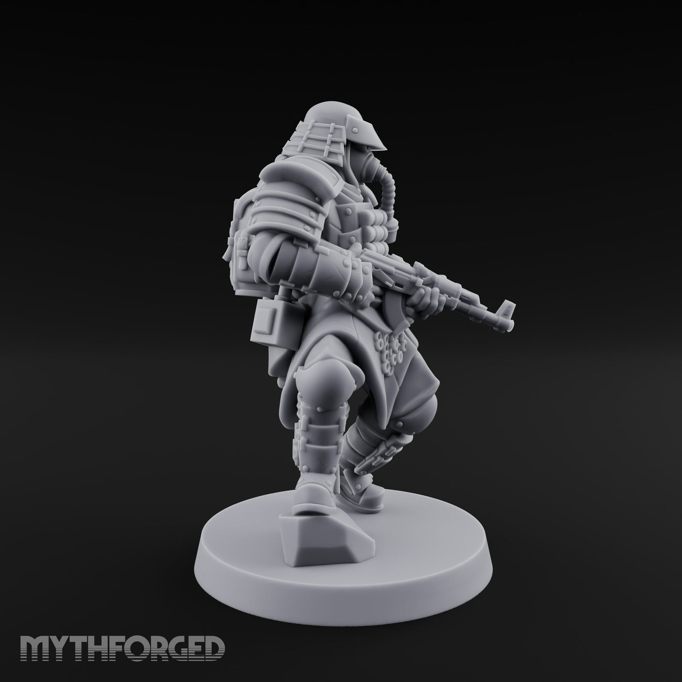 Gas Masked Rifle Advancing Human Shogunate Engineer Miniature for Dungeons and Dragons, Pathfinder or other TTRPGs