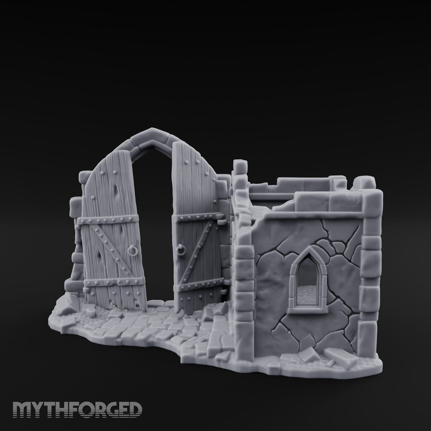Gate-Hanging Crack-Spiderwebbed Gatehouse Wall Ruins Miniature for Dungeons and Dragons, Pathfinder or other TTRPGs
