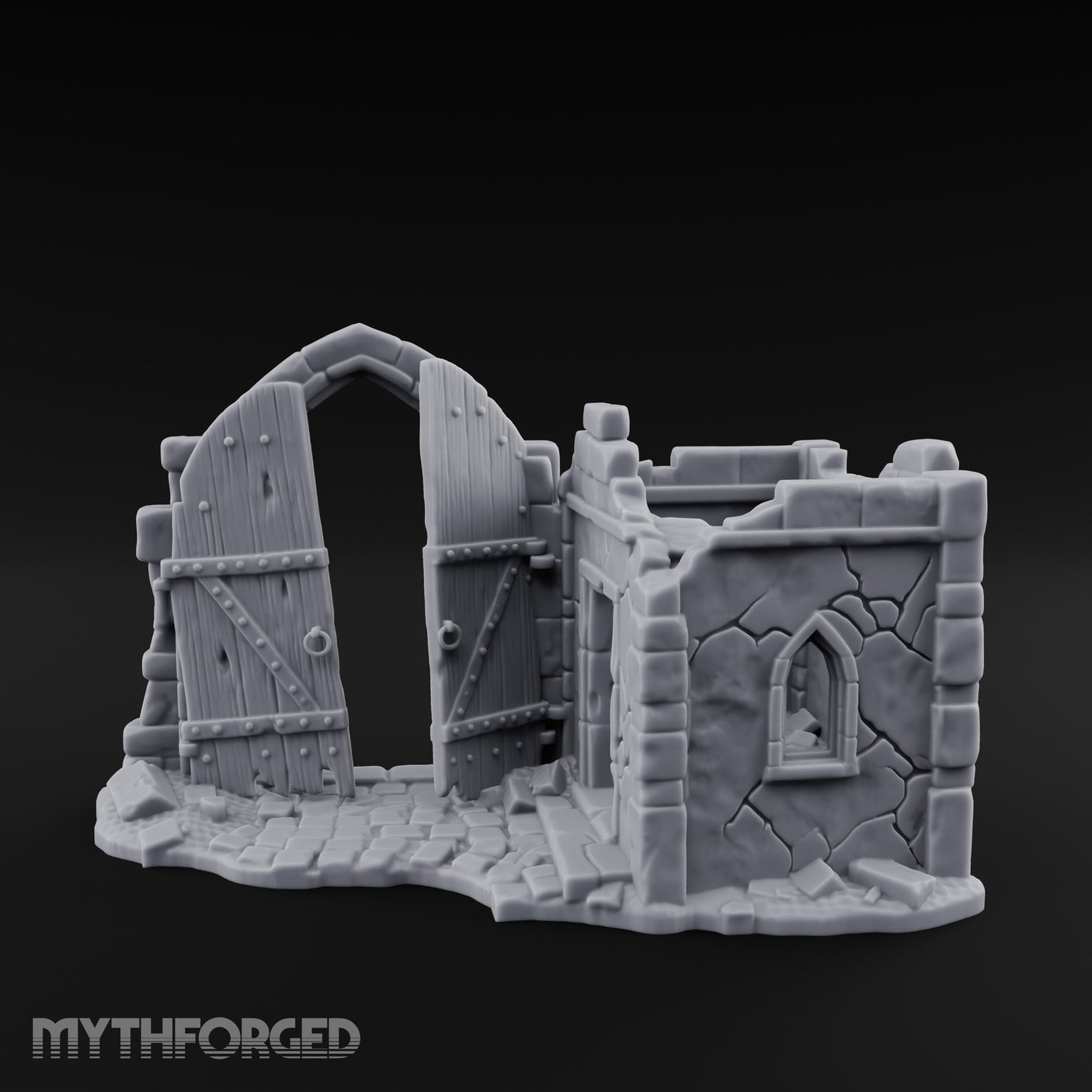 Gate-Hanging Crack-Spiderwebbed Gatehouse Wall Ruins Miniature for Dungeons and Dragons, Pathfinder or other TTRPGs