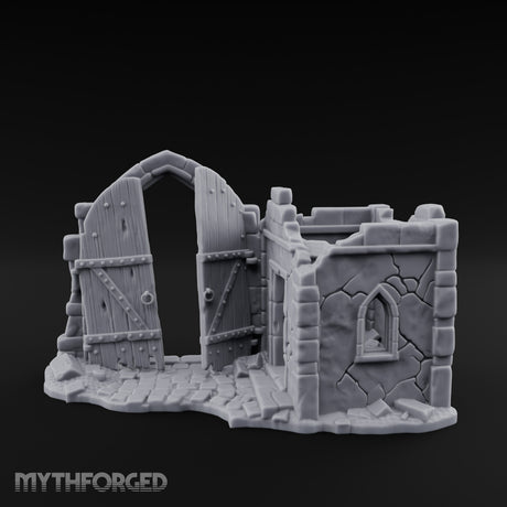 Gate-Hanging Crack-Spiderwebbed Gatehouse Wall Ruins Miniature for Dungeons and Dragons, Pathfinder or other TTRPGs