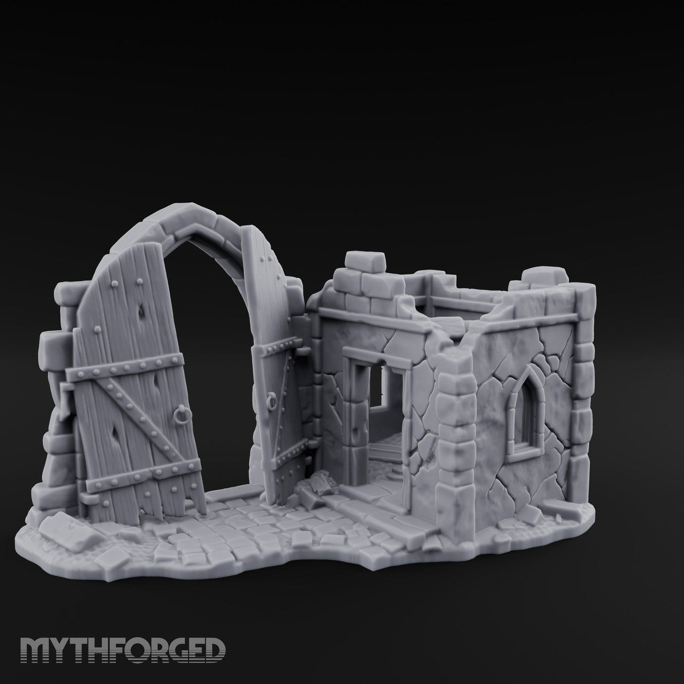 Gate-Hanging Crack-Spiderwebbed Gatehouse Wall Ruins Miniature for Dungeons and Dragons, Pathfinder or other TTRPGs