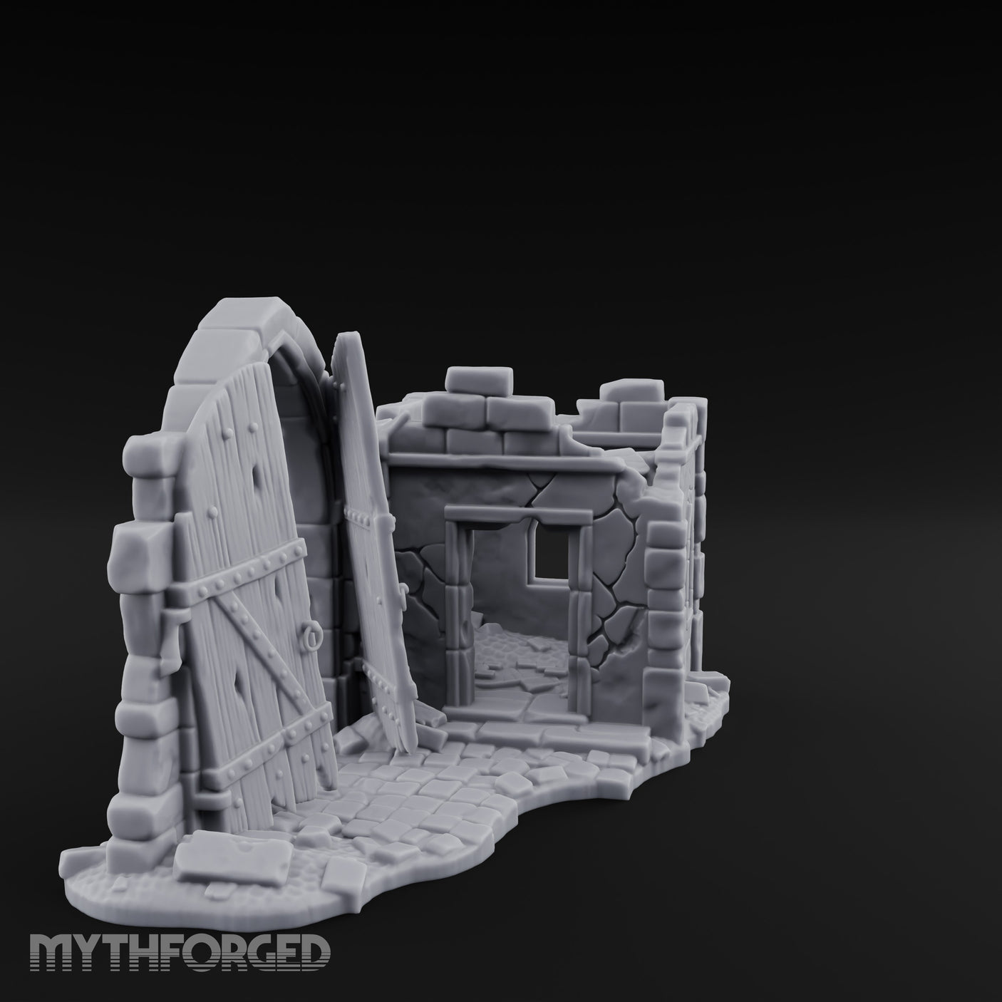 Gate-Hanging Crack-Spiderwebbed Gatehouse Wall Ruins Miniature for Dungeons and Dragons, Pathfinder or other TTRPGs