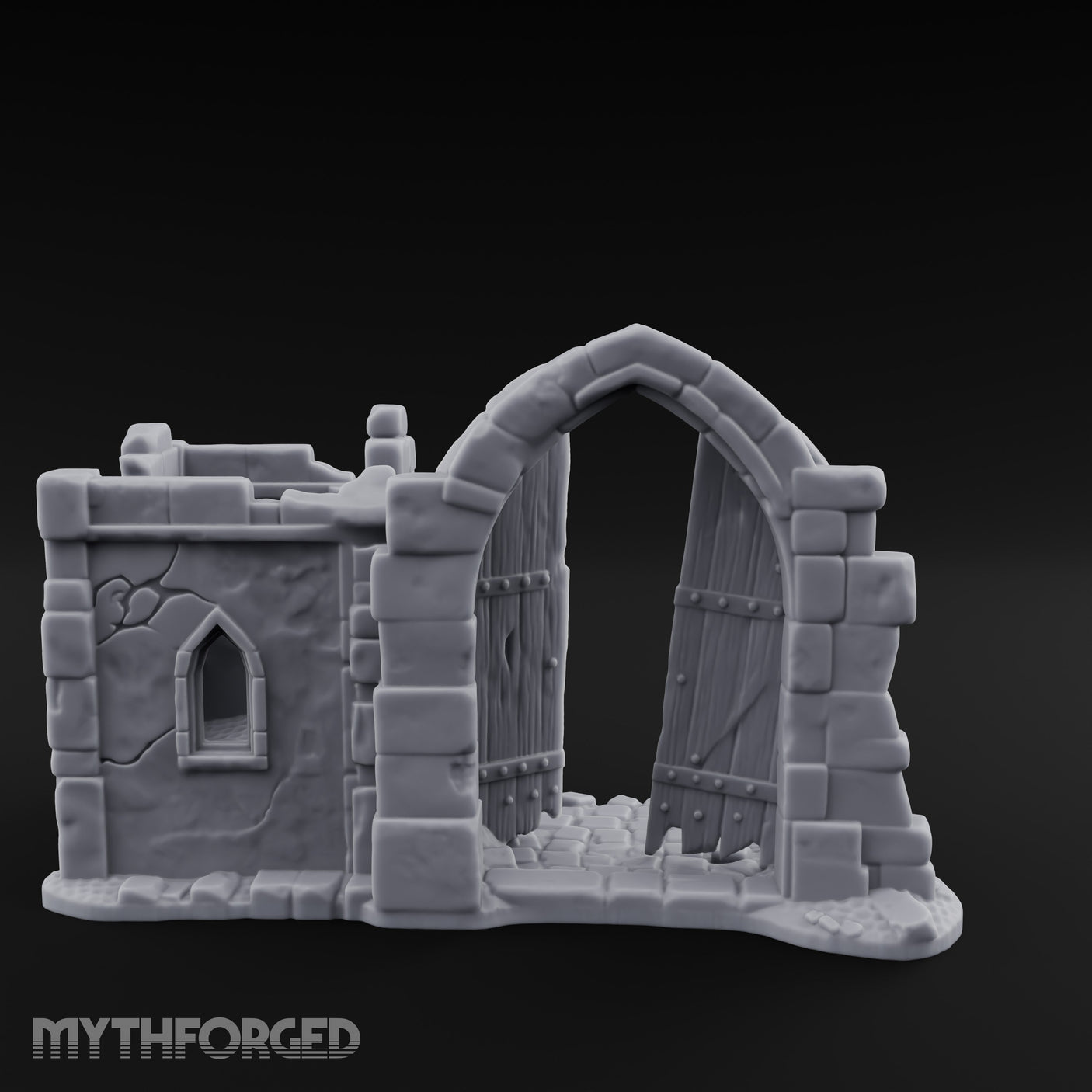 Gate-Hanging Crack-Spiderwebbed Gatehouse Wall Ruins Miniature for Dungeons and Dragons, Pathfinder or other TTRPGs