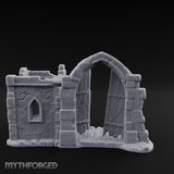 Gate-Hanging Crack-Spiderwebbed Gatehouse Wall Ruins Miniature for Dungeons and Dragons, Pathfinder or other TTRPGs
