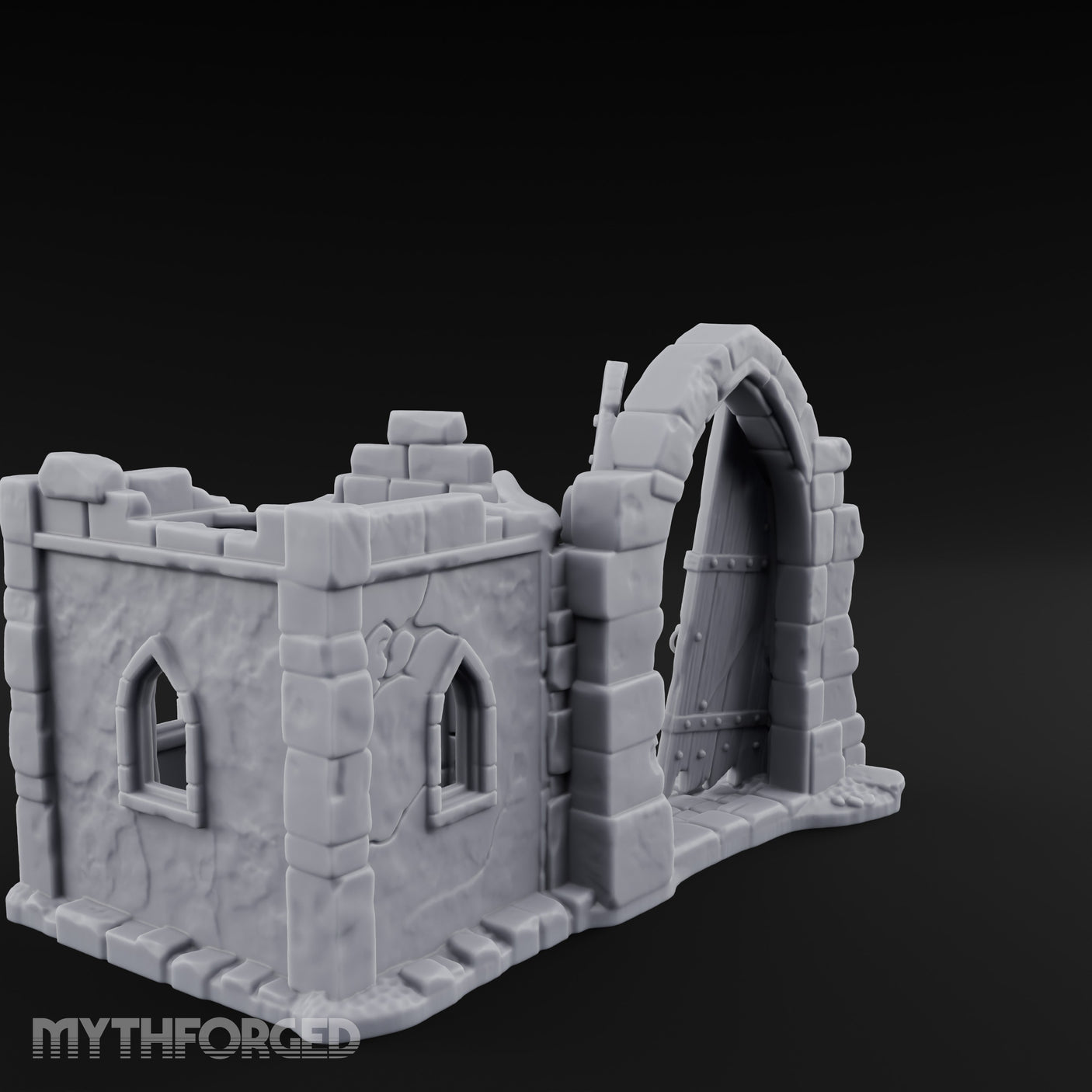 Gate-Hanging Crack-Spiderwebbed Gatehouse Wall Ruins Miniature for Dungeons and Dragons, Pathfinder or other TTRPGs