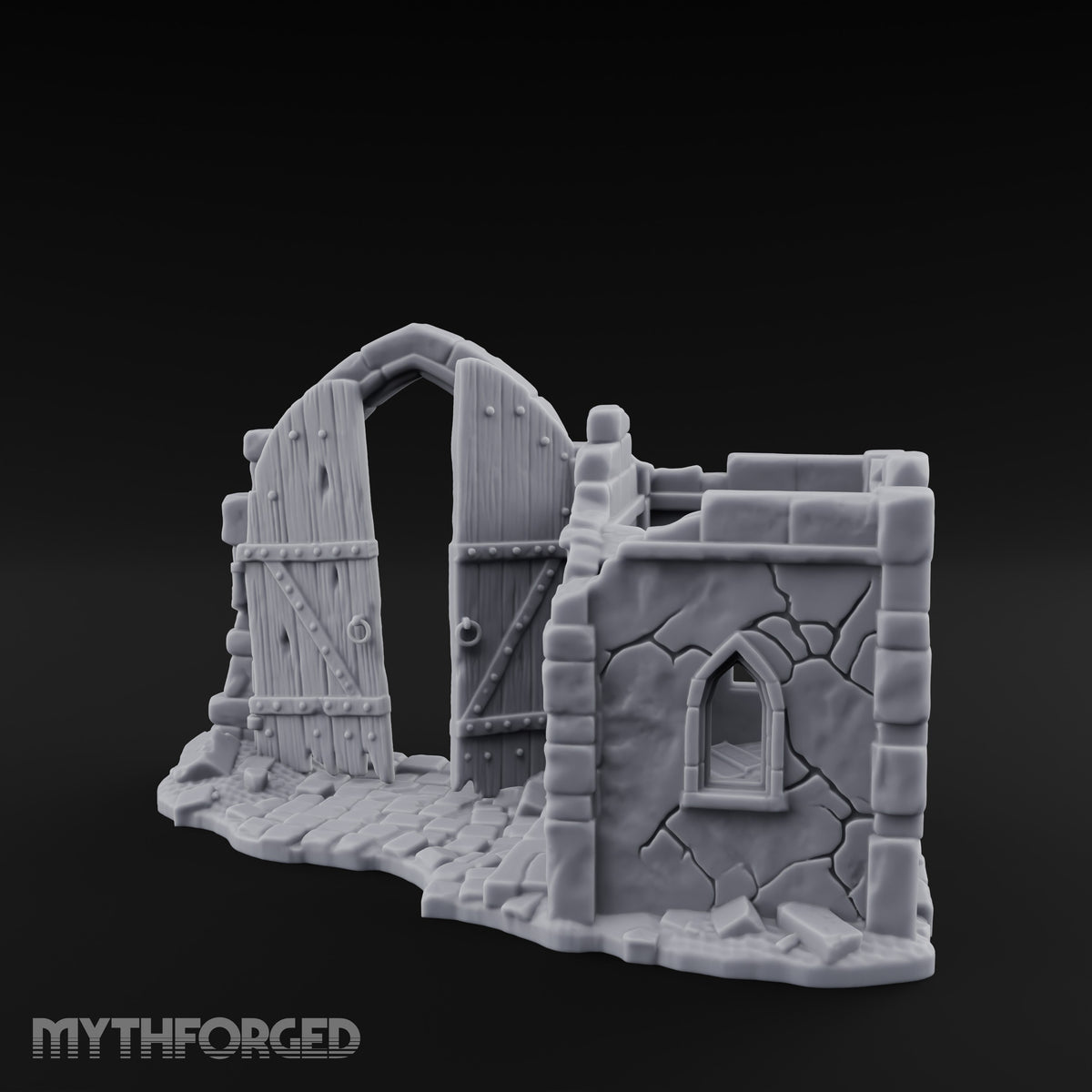 Gate-Hanging Crack-Spiderwebbed Gatehouse Wall Ruins Miniature for Dungeons and Dragons, Pathfinder or other TTRPGs